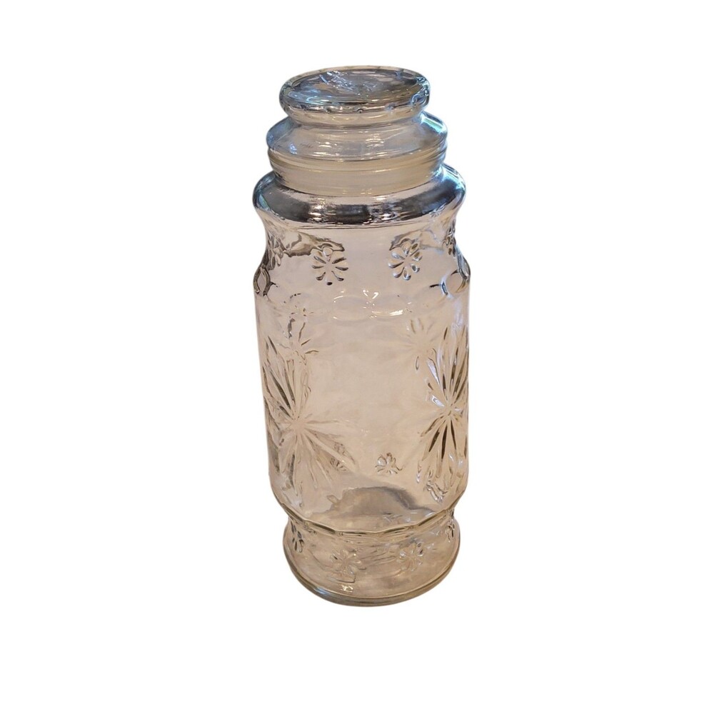 Vintage Planters Glass Jar Decanter w/Lid 1980 Mr Peanut Starburst Pattern 9.5"